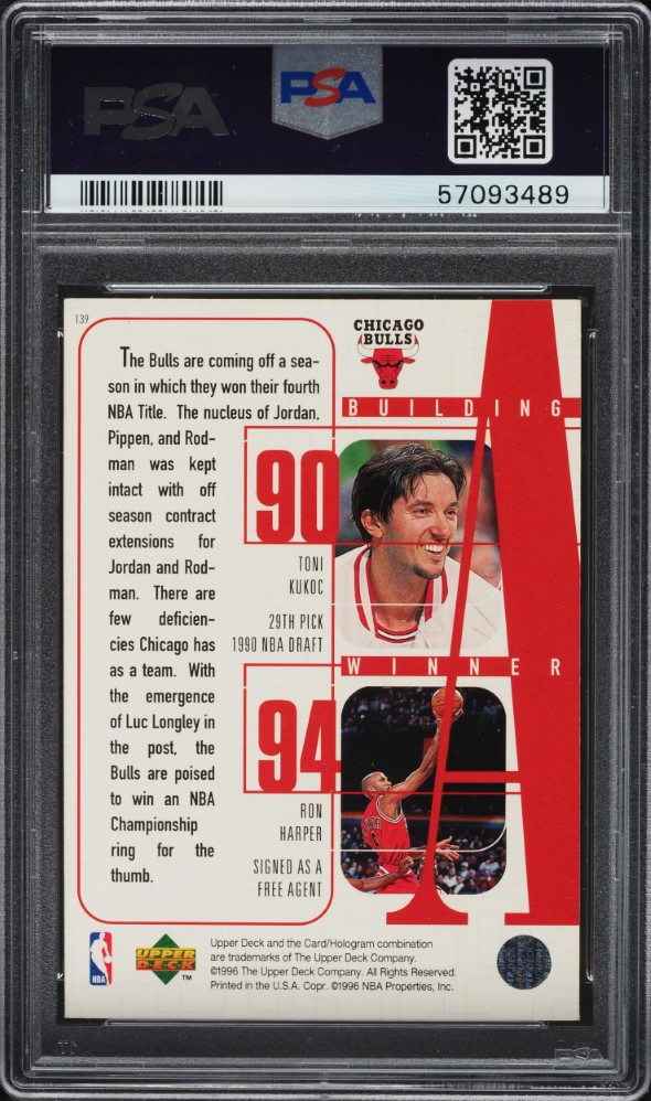 1996 Upper Deck Basketball Chicago Bulls w/ Michael Jordan #139 PSA 6 EXMT