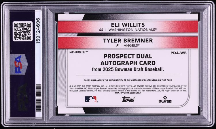 2025 Bowman Chrome Draft Superfractor Eli Willits Tyler Bremner PROSPECT AUTO 1/1 PSA AUTH