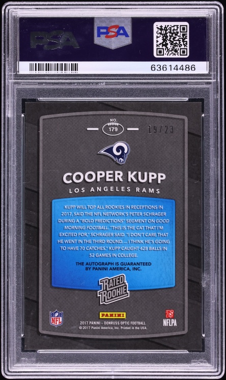 2017 Panini Playoff Optic Preview Set Cooper Kupp ROOKIE AUTO DNA 10 /23 #179 PSA 9 MINT