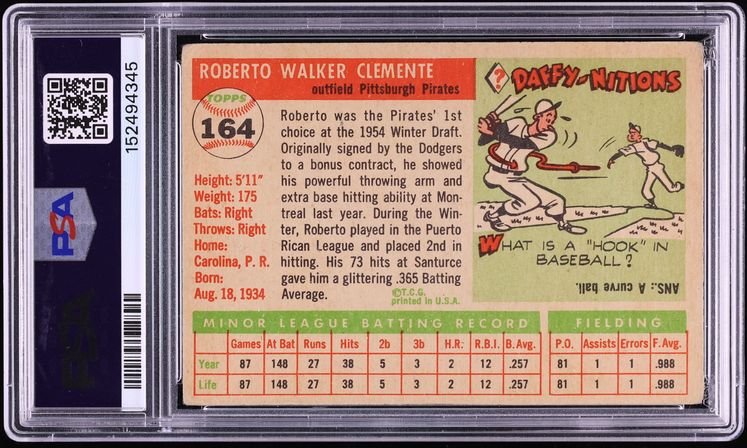 1955 Topps Roberto Clemente ROOKIE #164 PSA 2 GD