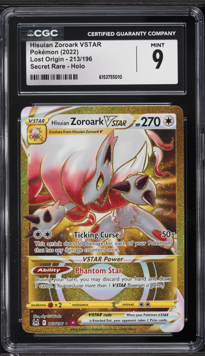 2022 Pokemon Sword & Shield Lost Origin Gold Rare Hisuian Zoroark VSTAR #213 CGC 9 MINT