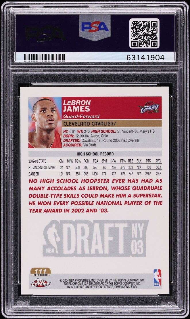 2003 Topps Chrome Refractor LeBron James ROOKIE #111 PSA 8 NM-MT - Photo 2