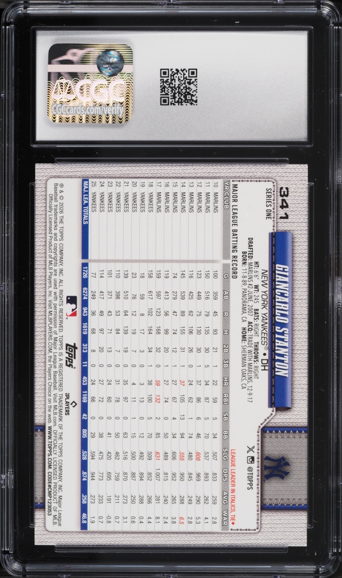 2026 Topps Holo Foil Giancarlo Stanton #341 CGC 10 GEM MINT