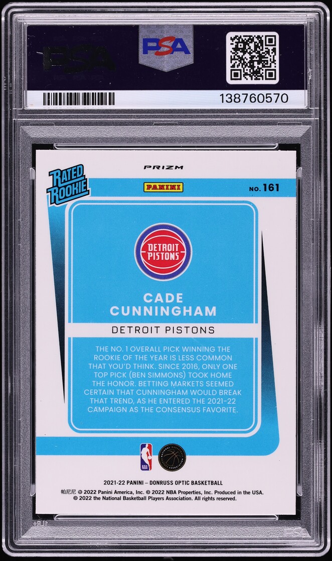 2021 Donruss Optic Target Purple Pulsar Prizm Cade Cunningham ROOKIE #161 PSA 9 MINT