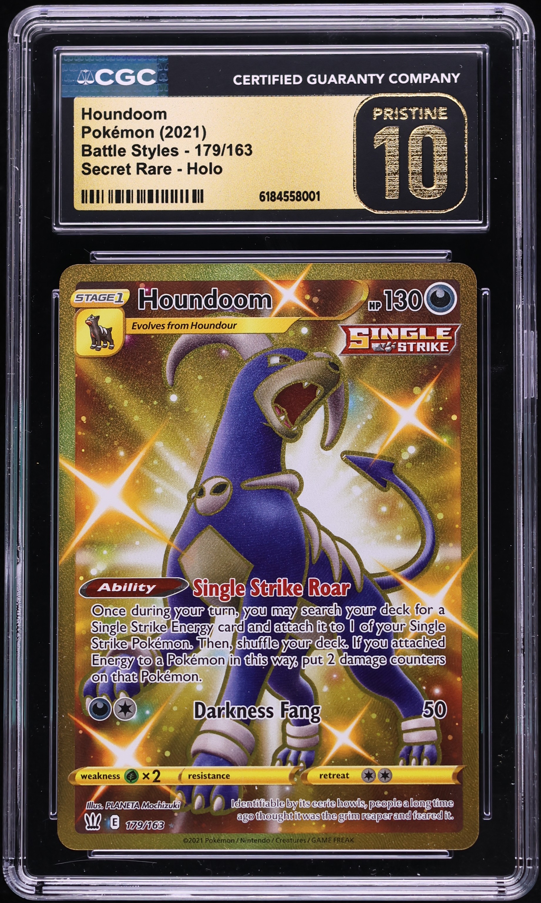 2021 Pokemon Sword & Shield Battle Styles Gold Rare Houndoom #179 CGC 10 PRISTINE