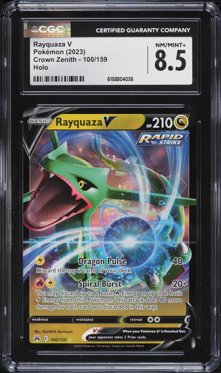 2023 Pokemon Sword & Shield Crown Zenith Holo Rayquaza V #100 CGC 8.5 NM-MT+