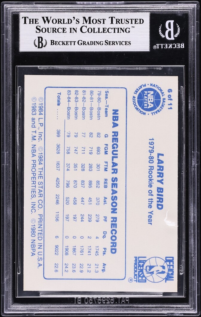 1985 Star Last 11 ROY's Larry Bird #6 BGS 9 MINT