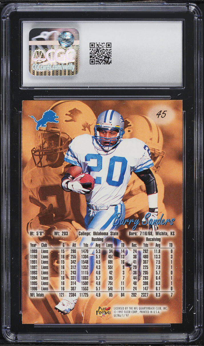 1997 Ultra Football Barry Sanders #45 CGC 10 GEM MINT