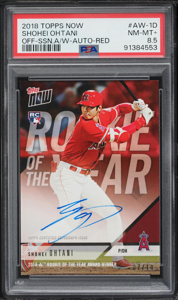 2018 Topps Now Off-Season Award Winner Red Shohei Ohtani ROOKIE AUTO /10 #AW-1D PSA 8.5 NM-MT+