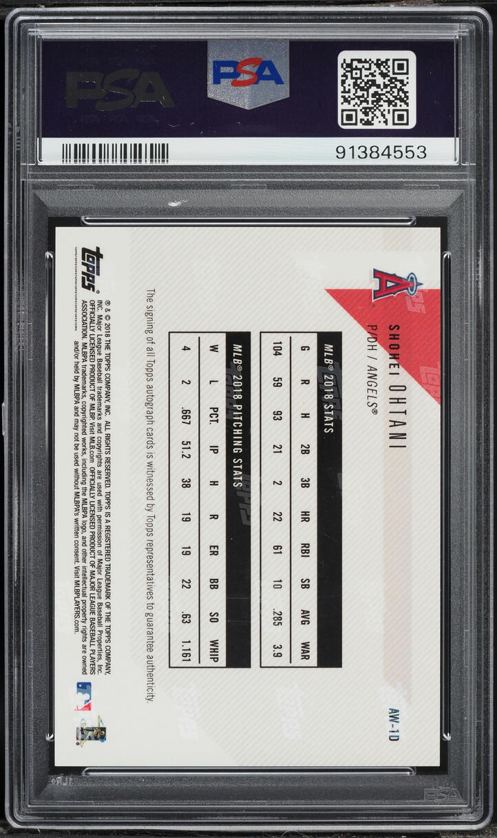 2018 Topps Now Off-Season Award Winner Red Shohei Ohtani ROOKIE AUTO /10 #AW-1D PSA 8.5 NM-MT+