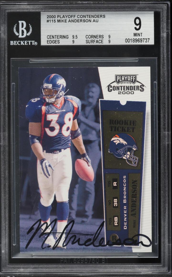 2000 Playoff Contenders Ticket Mike Anderson ROOKIE AUTO #115 BGS 9 MINT