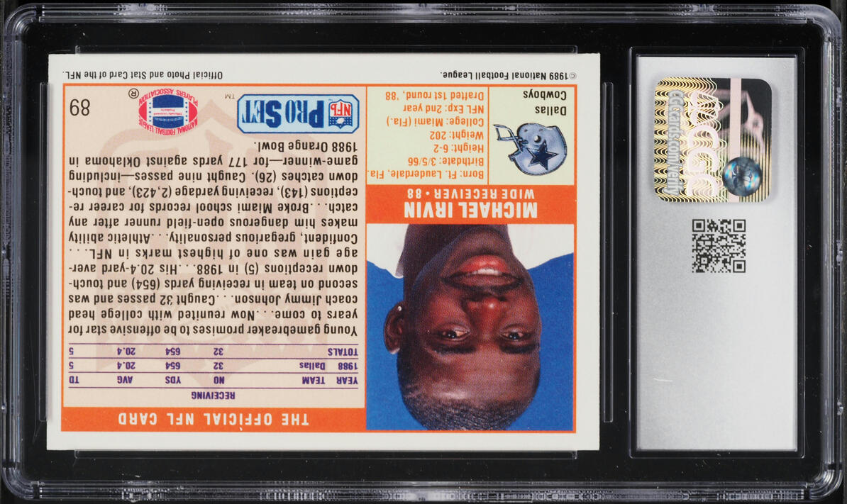 1989 Pro Set Football Michael Irvin ROOKIE #89 CGC 9 MINT