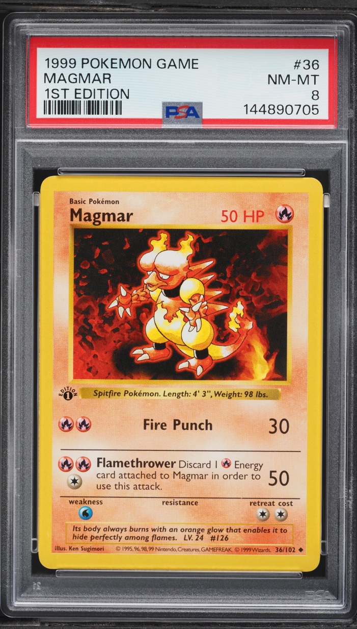 1999 Pokemon Base Set Shadowless 1st Edition Magmar #36 PSA 8 NM-MT