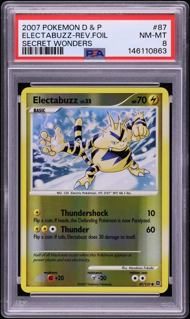 2007 Pokemon Diamond & Pearl Secret Wonders Reverse Holo Electabuzz #87 PSA 8 NM-MT