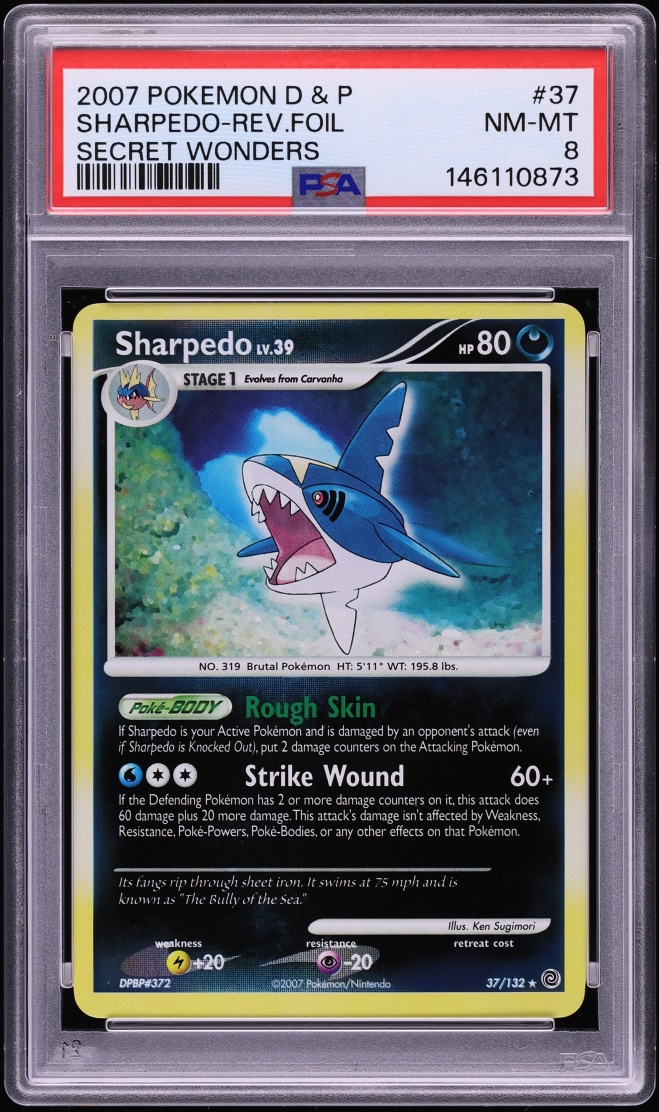 2007 Pokemon Diamond & Pearl Secret Wonders Reverse Holo Sharpedo #37 PSA 8 NM-MT