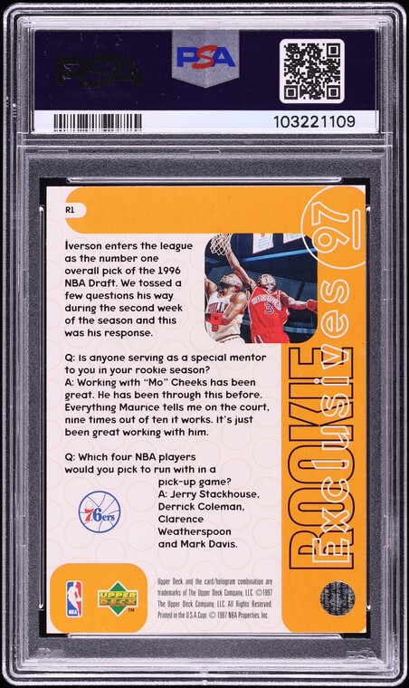 1996 Upper Deck Exclusives Allen Iverson ROOKIE #R1 PSA 6 EXMT