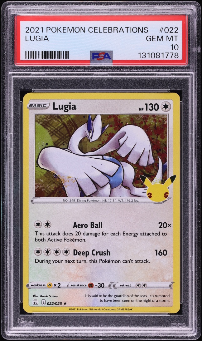 2021 Pokemon Sword & Shield Celebrations Holo Lugia #22 PSA 10 GEM MINT