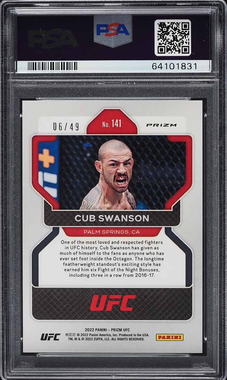 2022 Panini Prizm UFC Teal Prizms Cub Swanson /49 #141 PSA 9 MINT