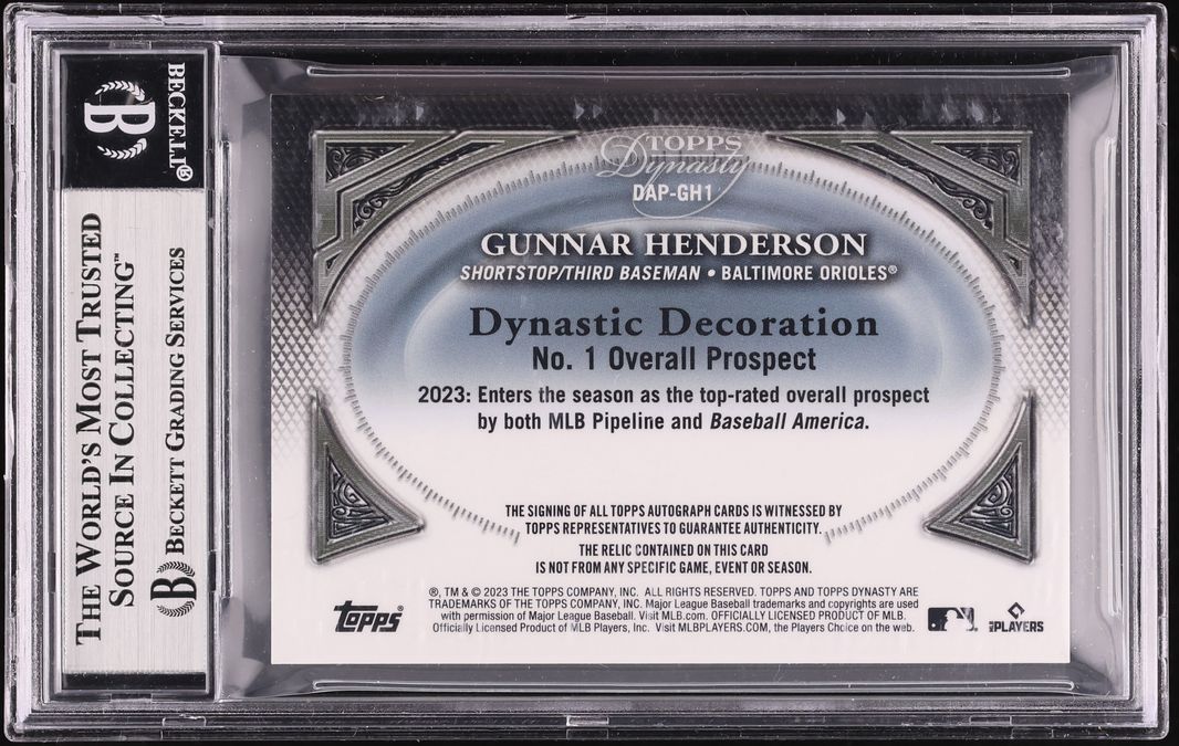 2023 Topps Dynasty Gold Gunnar Henderson ROOKIE NIKE PATCH AUTO 1/1 #DAP-GH1 BGS 9 MINT