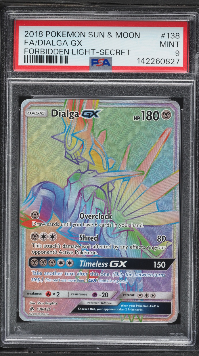 2018 Pokemon Sun & Moon Forbidden Light Rainbow Rare Dialga GX #138 PSA 9 MINT