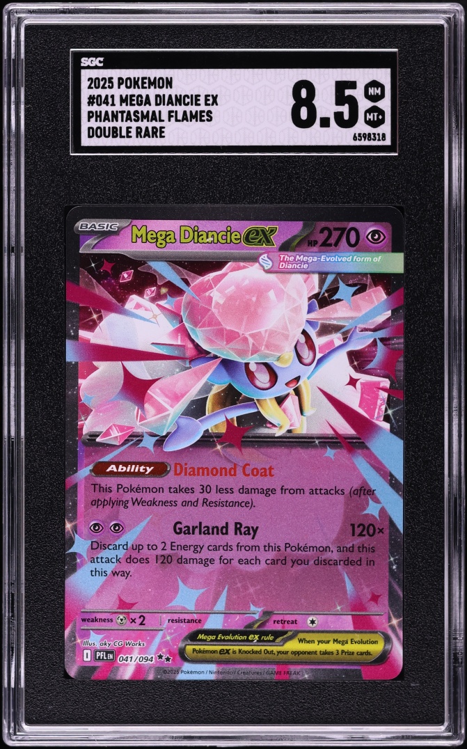 2025 Pokemon Mega Evolution Phantasmal Flames Holo Mega Diancie Ex #041 SGC 8.5 NM-MT+