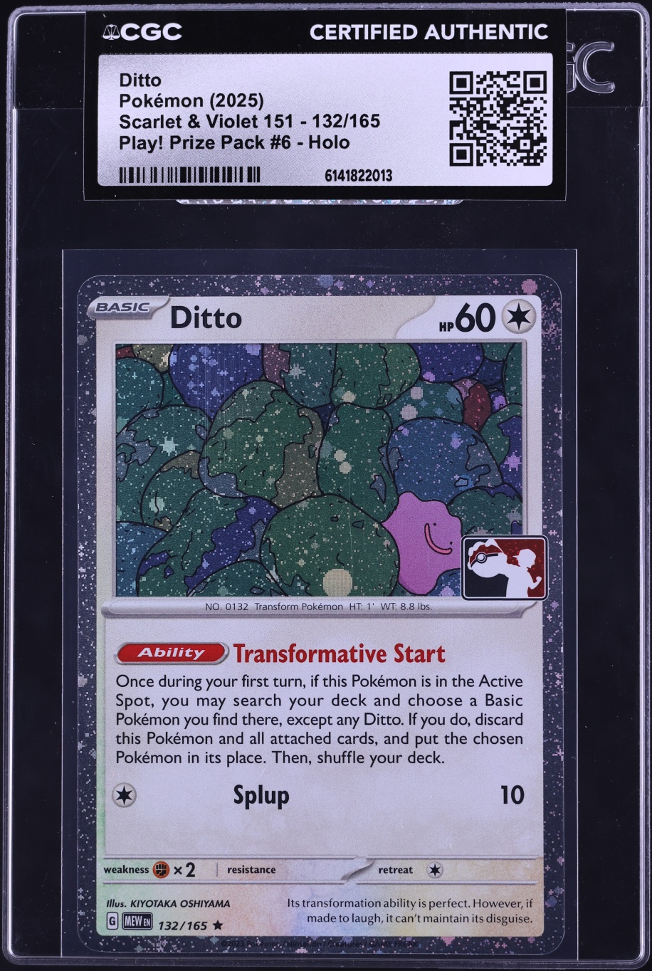 2025 Pokemon Scarlet & Violet 151 Play! Prize Pack 6 Holo Ditto #132 CGC AUTH