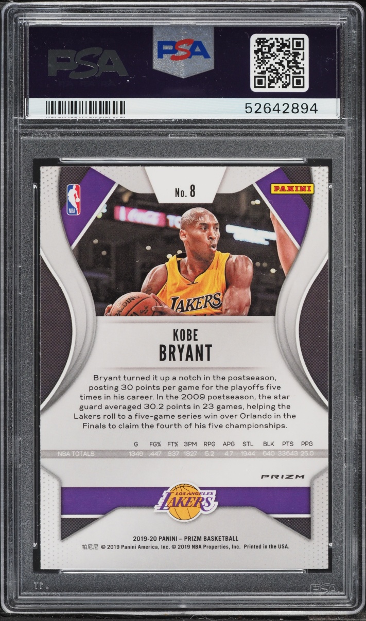 2019 Panini Prizm Silver Kobe Bryant #8 PSA 10 GEM MINT
