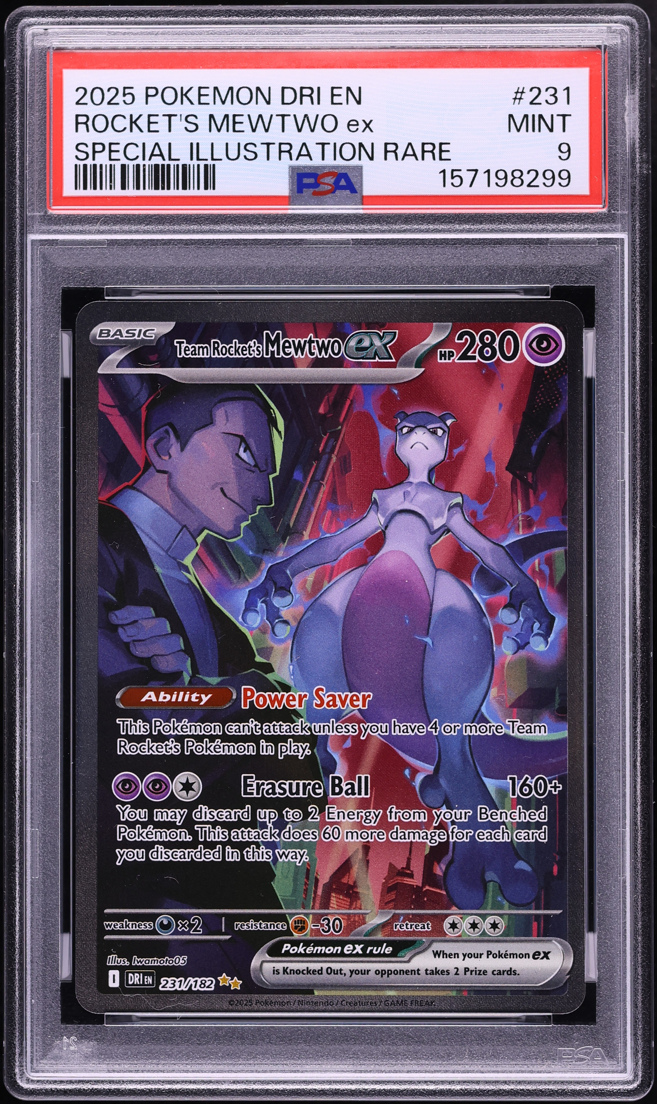 2025 Pokemon Scarlet & Violet Destined Rivals SIR Team Rocket's Mewtwo ex #231 PSA 9 MINT