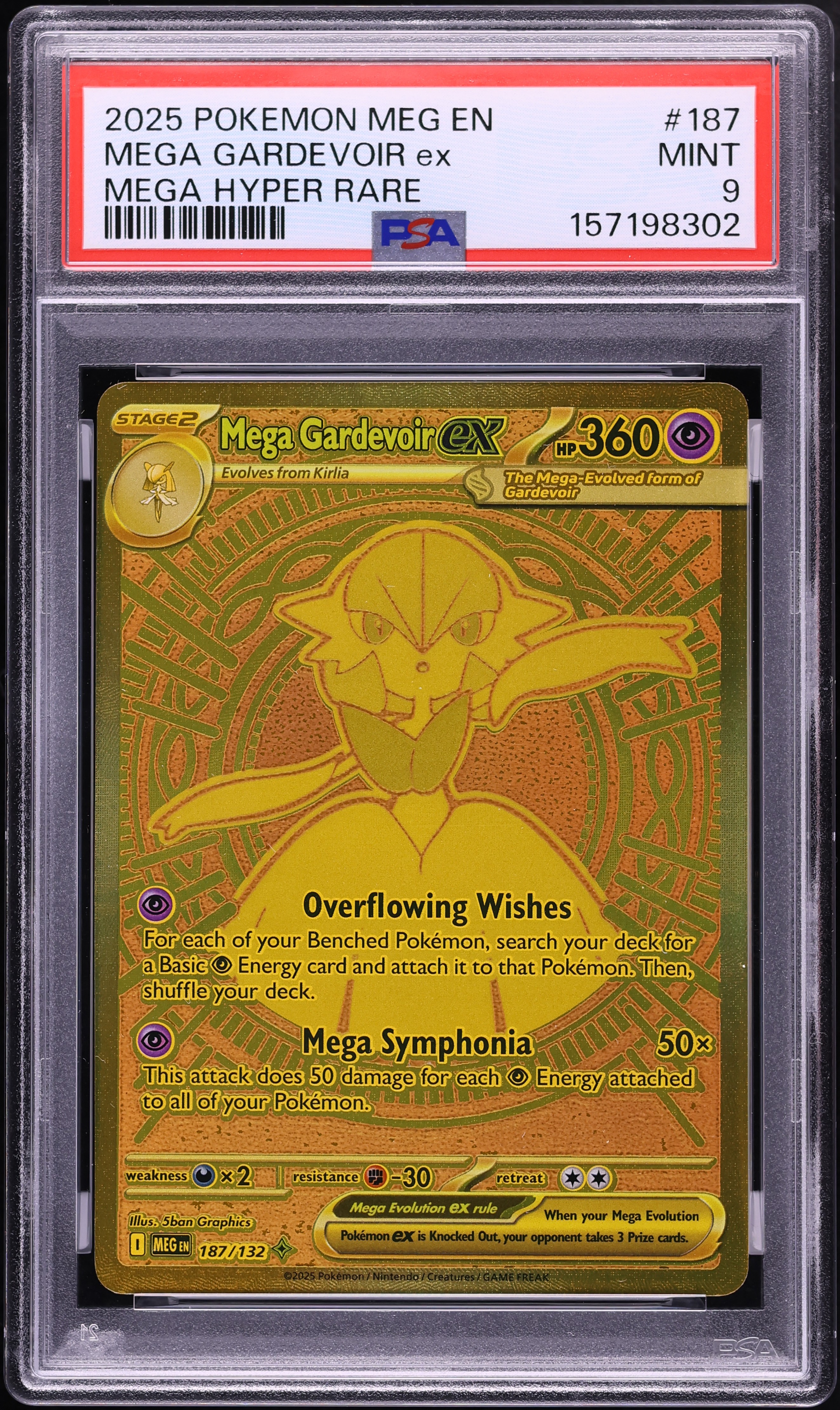 2025 Pokemon Mega Evolution MHR Mega Gardevoir ex #187 PSA 9 MINT