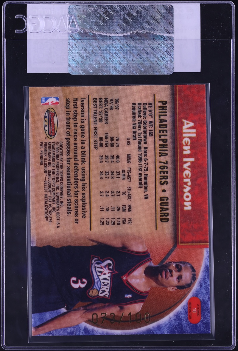 1998 Bowman's Best Atomic Refractor Allen Iverson /100 #10 CGC AUTH - Photo 2