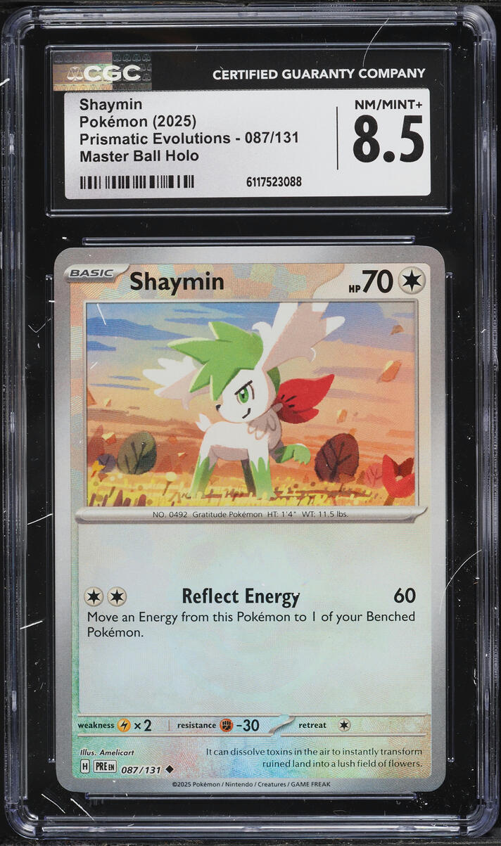 2025 Pokemon Scarlet & Violet Prismatic Evolutions Master Ball Holo Shaymin #87 CGC 8.5 NM-MT+