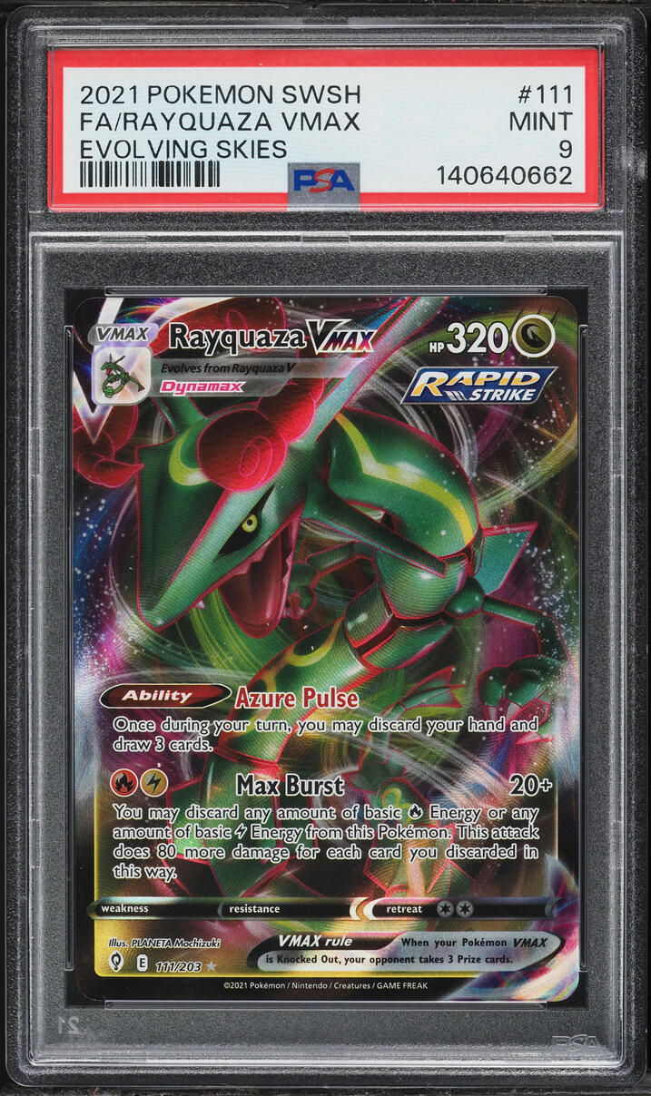 2021 Pokemon Sword & Shield Evolving Skies Full Art Rayquaza VMAX #111 PSA 9 MINT