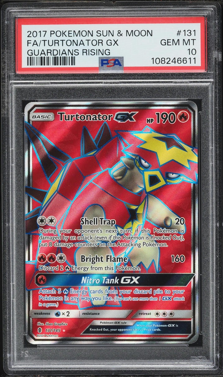 2017 Pokemon Sun & Moon Guardians Rising Full Art Turtonator GX #131 PSA 10 GEM MINT