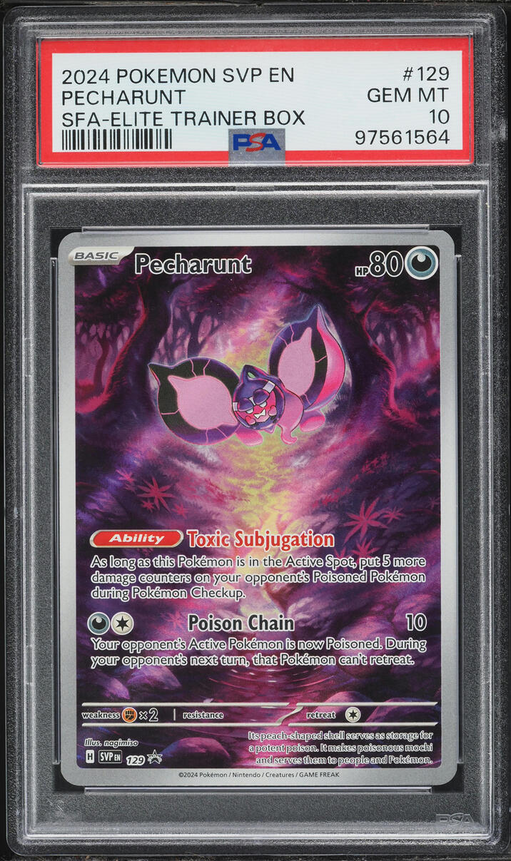 2024 Pokemon Scarlet & Violet Promo Shrouded Fable Center ETB Pecharunt #129 PSA 10 GEM MINT
