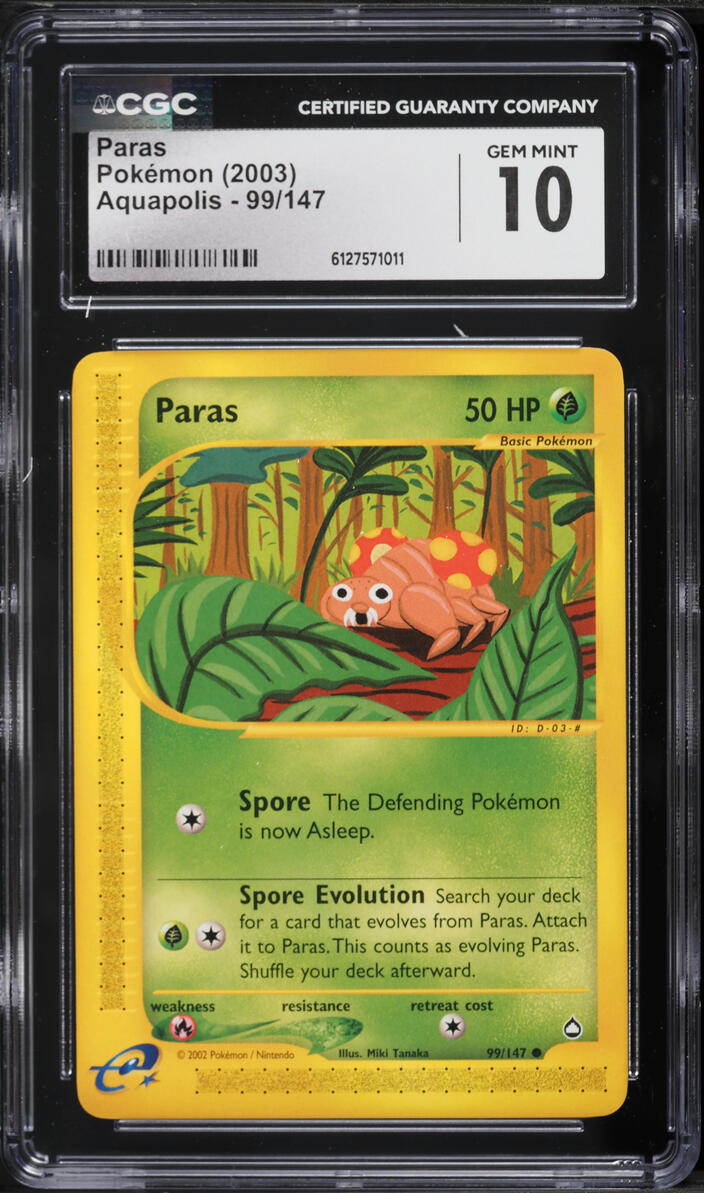 2003 Pokemon Aquapolis Paras #99 CGC 10 GEM MINT
