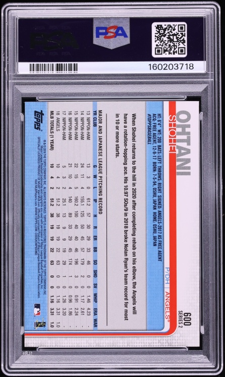 2019 Topps Shohei Ohtani #600 PSA 8 NM-MT