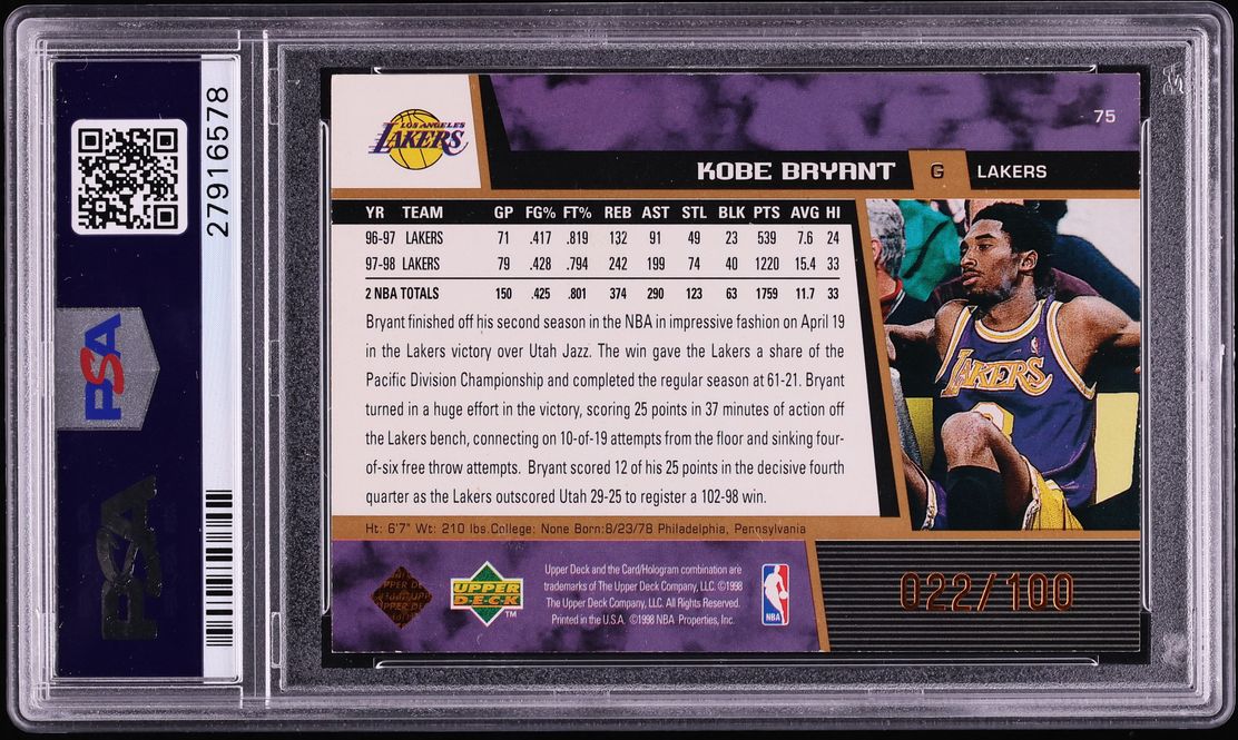 1998 Upper Deck Bronze Kobe Bryant /100 #75 PSA 8 NM-MT