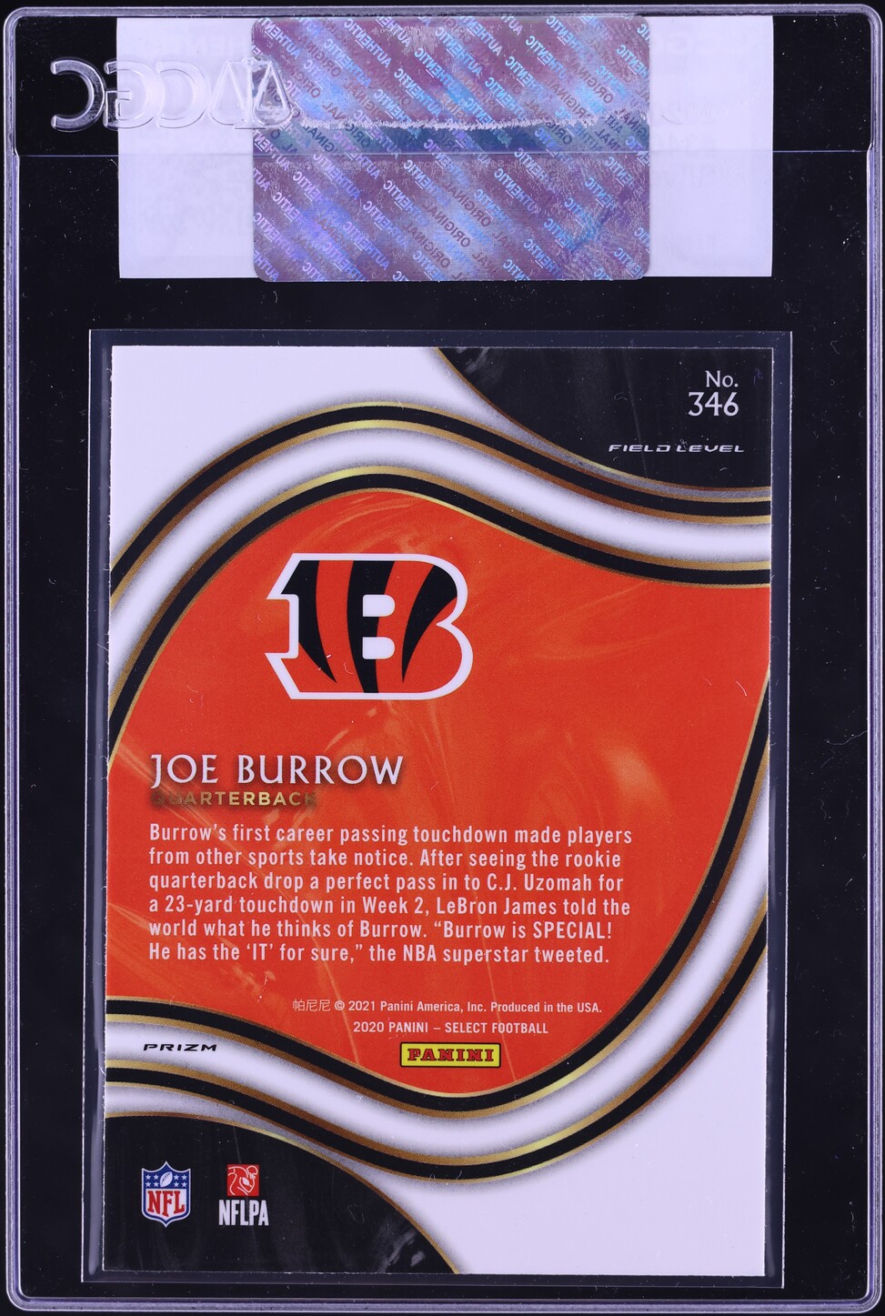 2020 Select Field Level Silver Prizm Joe Burrow ROOKIE #346 CGC AUTH