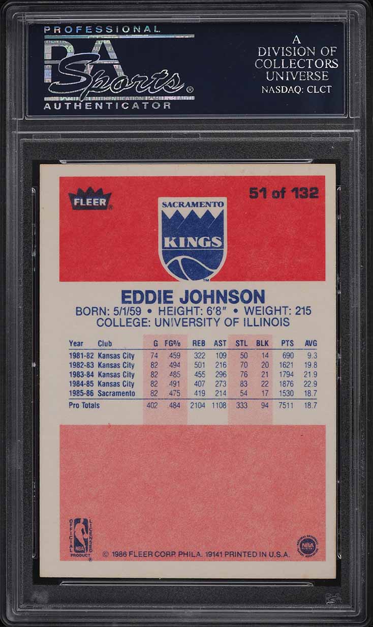 1986 Fleer Basketball Eddie Johnson #51 PSA 9 MINT