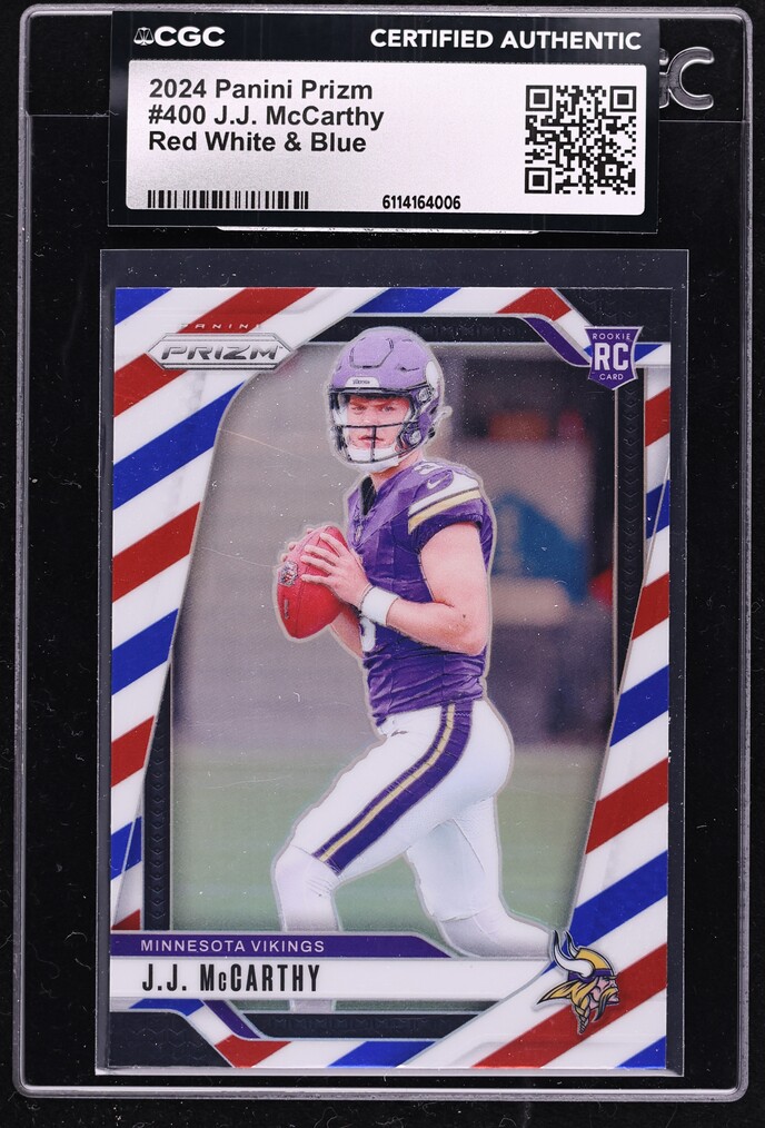 2024 Panini Prizm Red White & Blue J.J. McCarthy ROOKIE #400 CGC AUTH