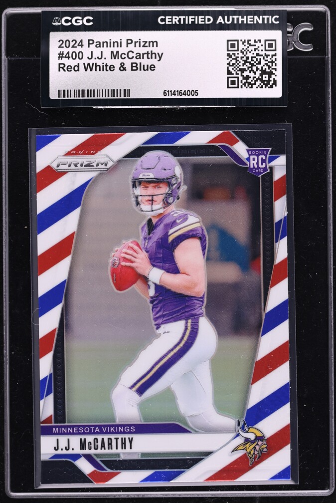 2024 Panini Prizm Red White & Blue J.J. McCarthy ROOKIE #400 CGC AUTH