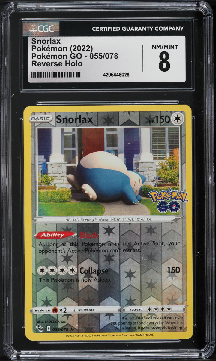 2022 Pokemon Sword & Shield Pokemon GO Reverse Holo Snorlax #55 CGC 8 NM-MT
