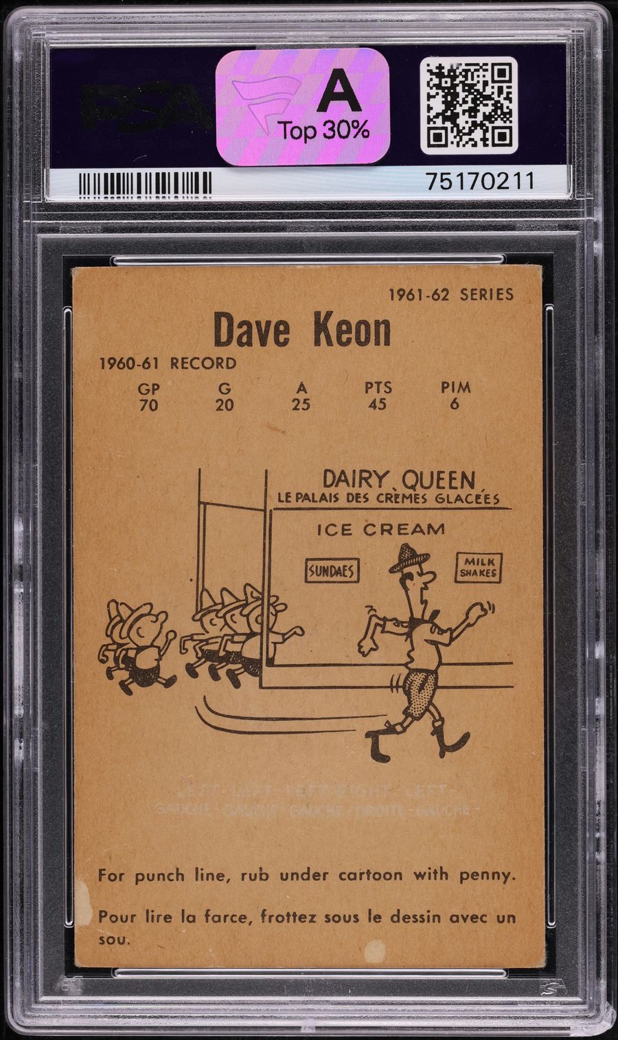 1961 Parkhurst Dave Keon ROOKIE #5 PSA 3.5 VG+