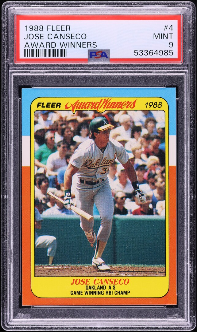 1988 Fleer Award Winners Jose Canseco #4 PSA 9 MINT