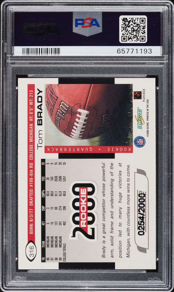 2000 Score Scorecard Tom Brady ROOKIE /2000 #316 PSA 8 NM-MT