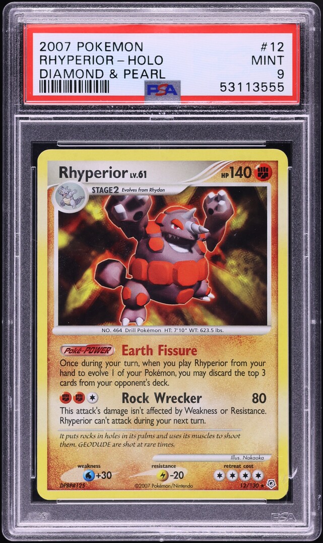 2007 Pokemon Diamond & Pearl Holo Rhyperior #12 PSA 9 MINT