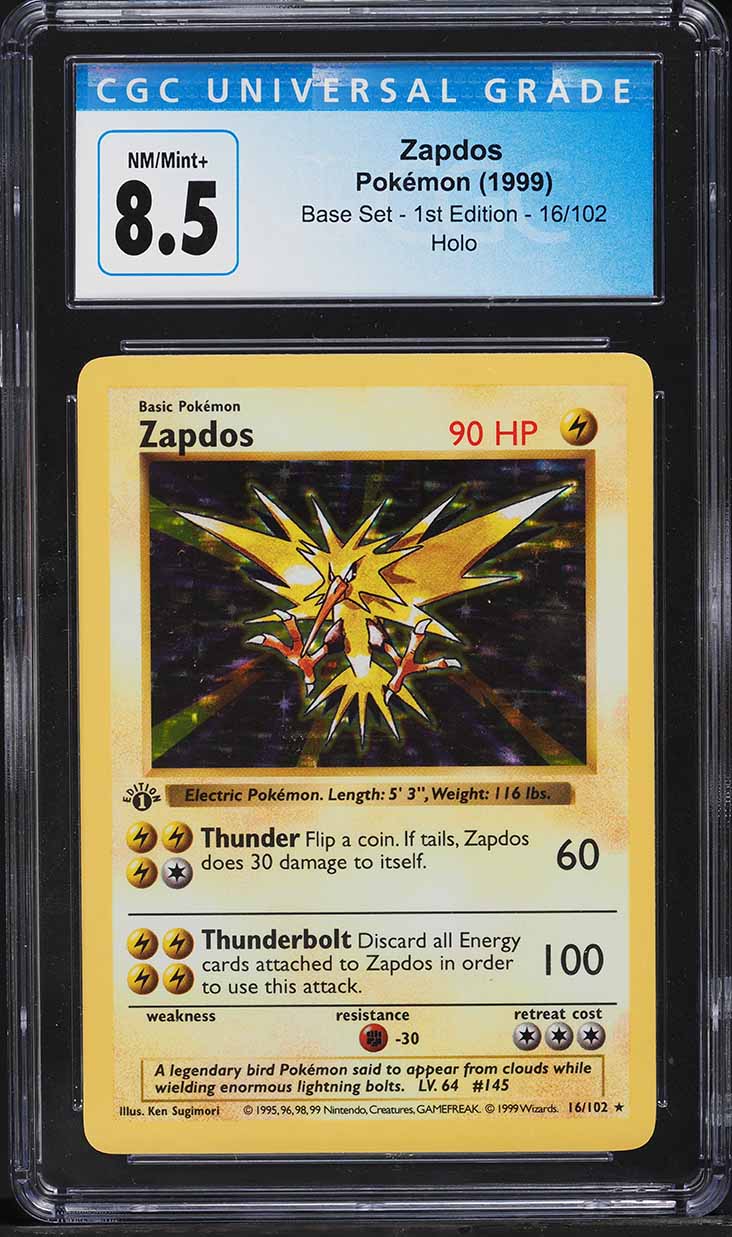 1999 Pokemon Base Set Shadowless 1st Edition Holo Zapdos #16 CGC 8.5 NM-MT+