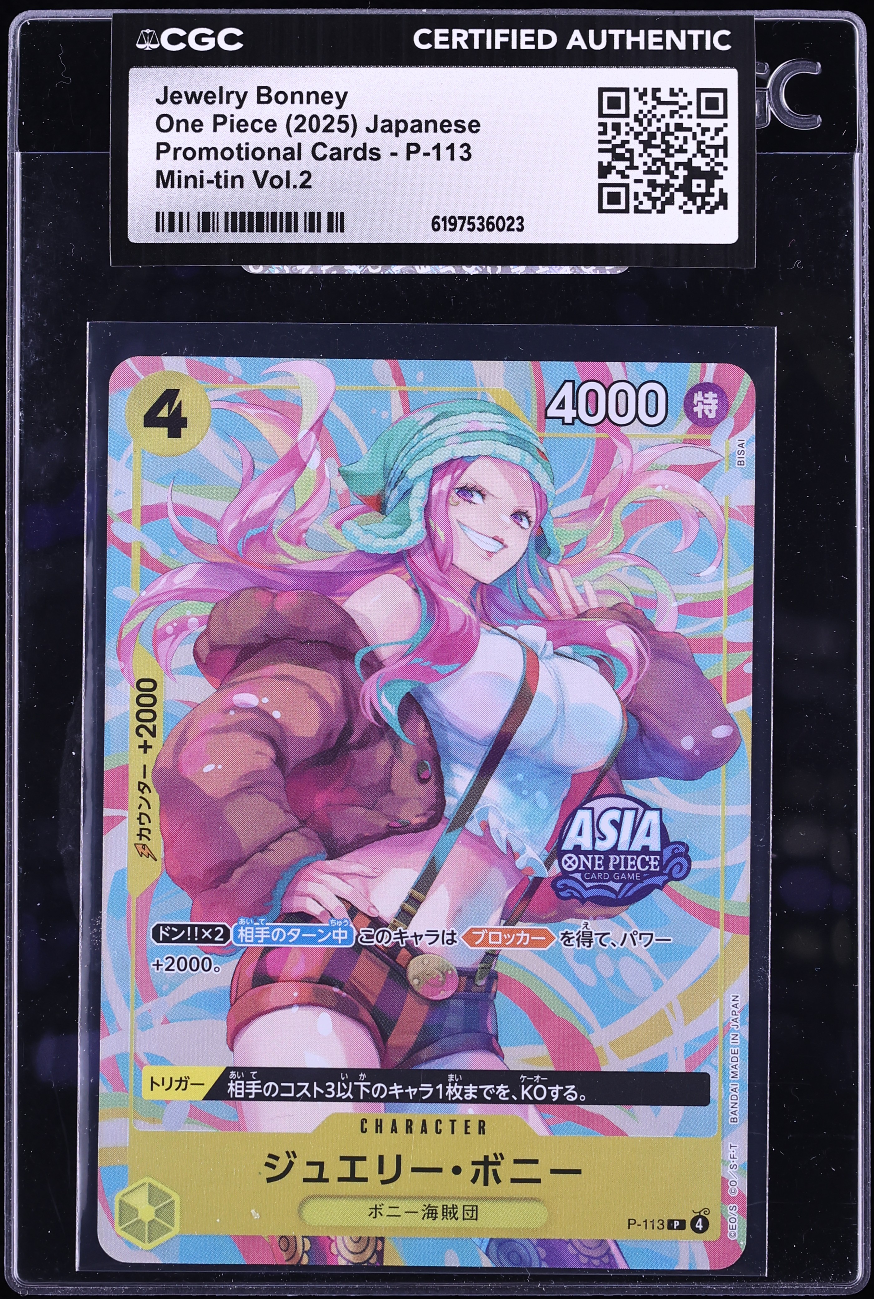 2025 One Piece Japanese Promo Mini Tin Vol. 2 Alt Art Jewelry Bonney #P-113 CGC AUTH
