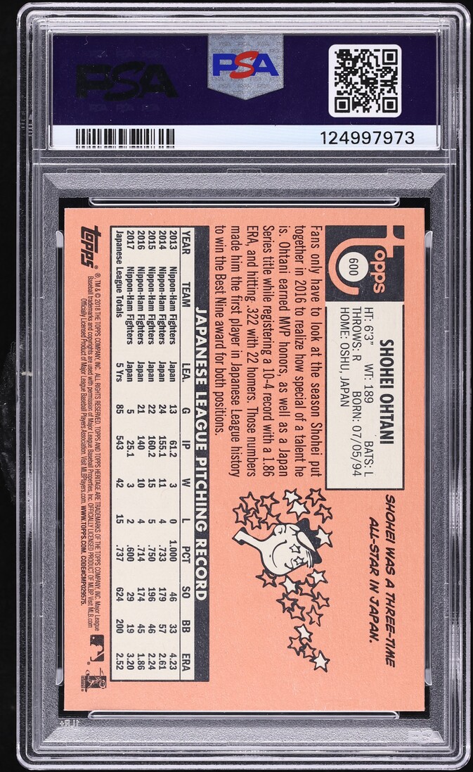 2018 Topps Heritage Shohei Ohtani ROOKIE #600 PSA 9 MINT