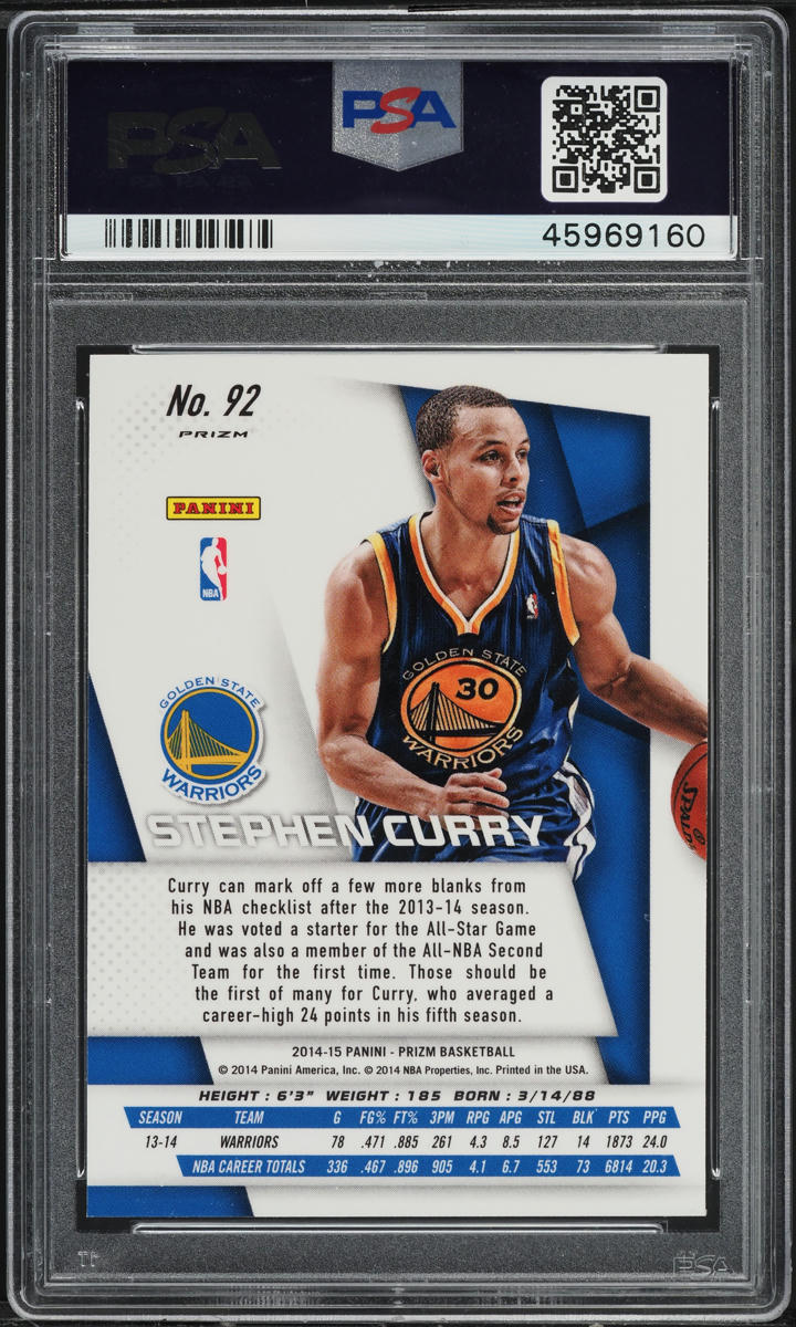 2014 Panini Prizm Silver Stephen Curry #92 PSA 10 GEM MINT